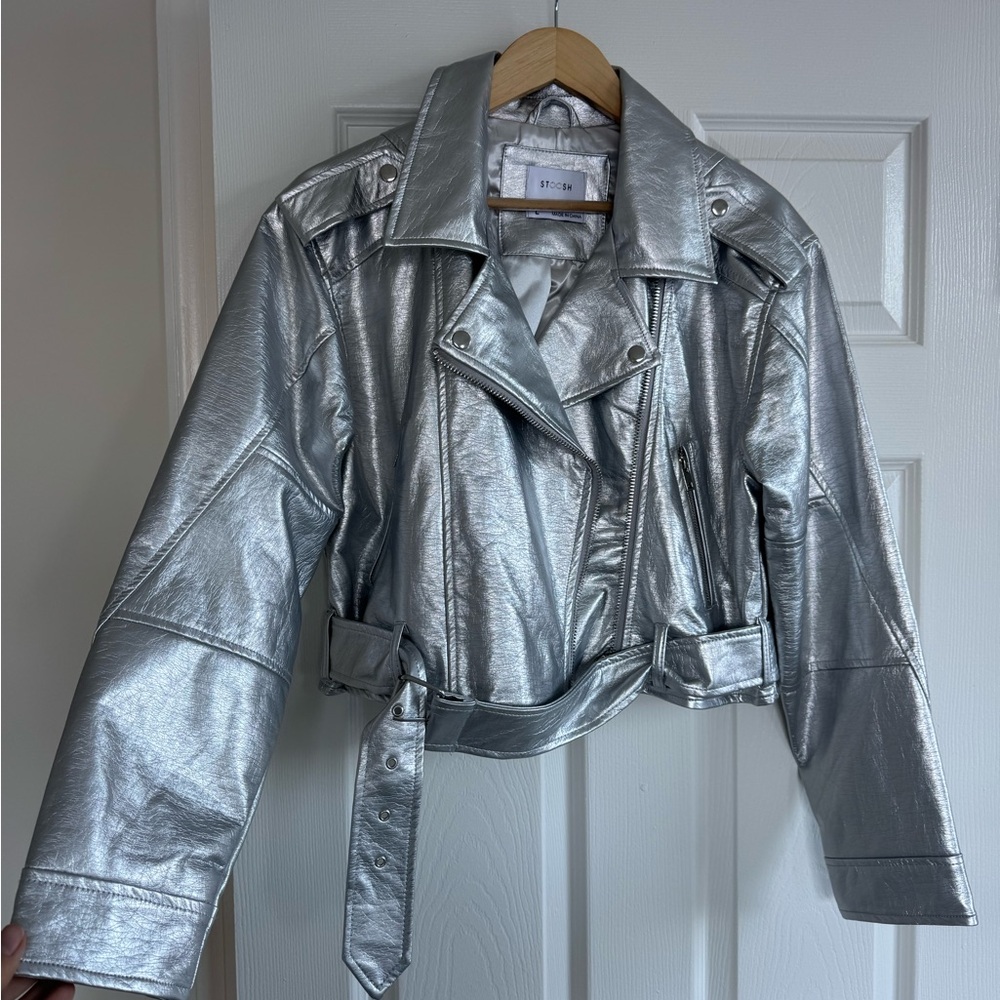 Boohoo Metallic Silver Women's Leather Jacket